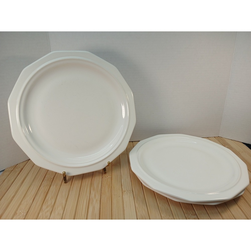 Pfaltzgraff Heritage White Dinner Plates Set of 3 Octagon Stoneware 10.25 inch